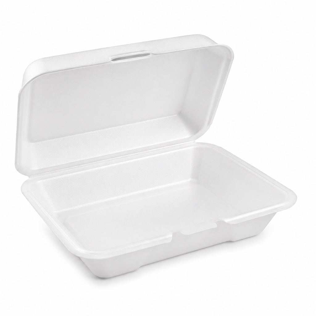 6x9 Foam Hinged Food Containers - 200 Count Case - 1 & 3 Compartments