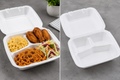 8x8 Foam Hinged Food Containers - 200 Count Case - 1 & 3 Compartments