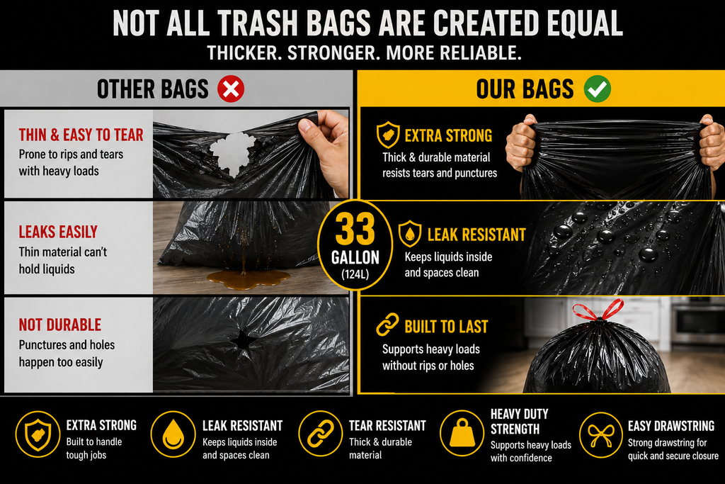 Heavy Duty Black Trash Bags (10 Bags)