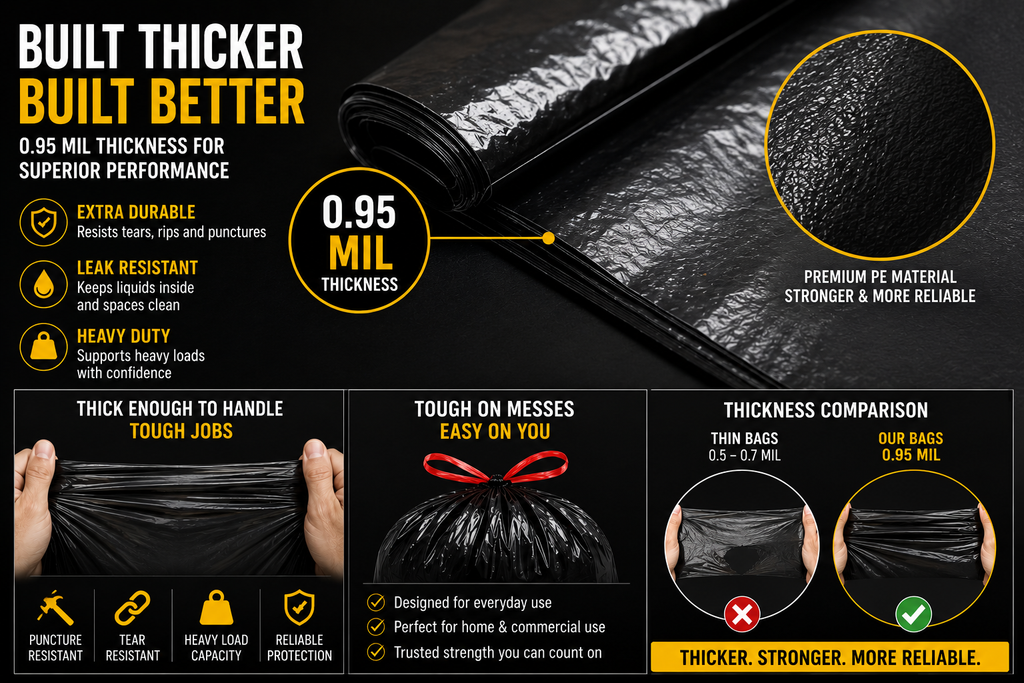 Heavy Duty Black Trash Bags (10 Bags)