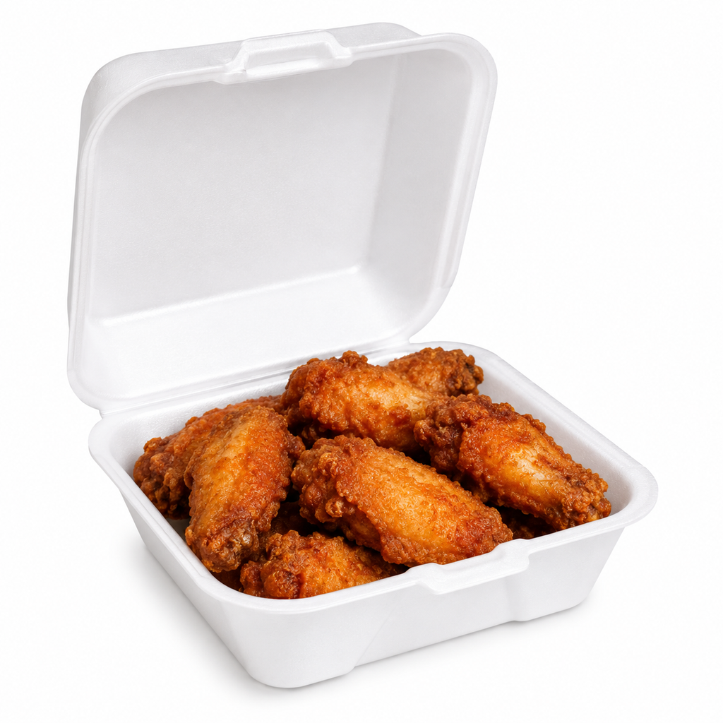 6x6 Foam Hinged Food Containers – 500 Count Case – 1 Compartment