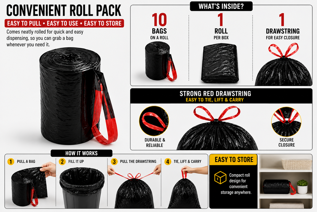 Heavy Duty Black Trash Bags (10 Bags)
