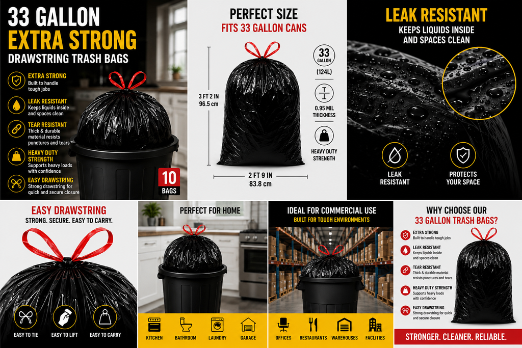 Heavy Duty Black Trash Bags (10 Bags)