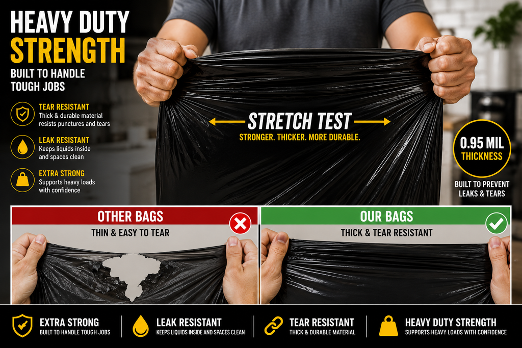 Heavy Duty Black Trash Bags (10 Bags)