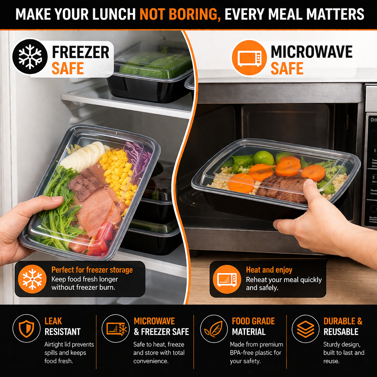 Meal Prep Containers – Microwave & Freezer Safe