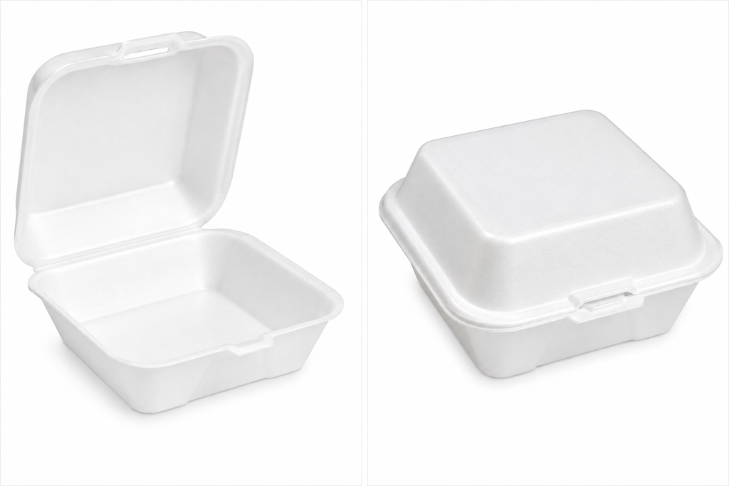 6x6 Foam Hinged Food Containers – 500 Count Case – 1 Compartment