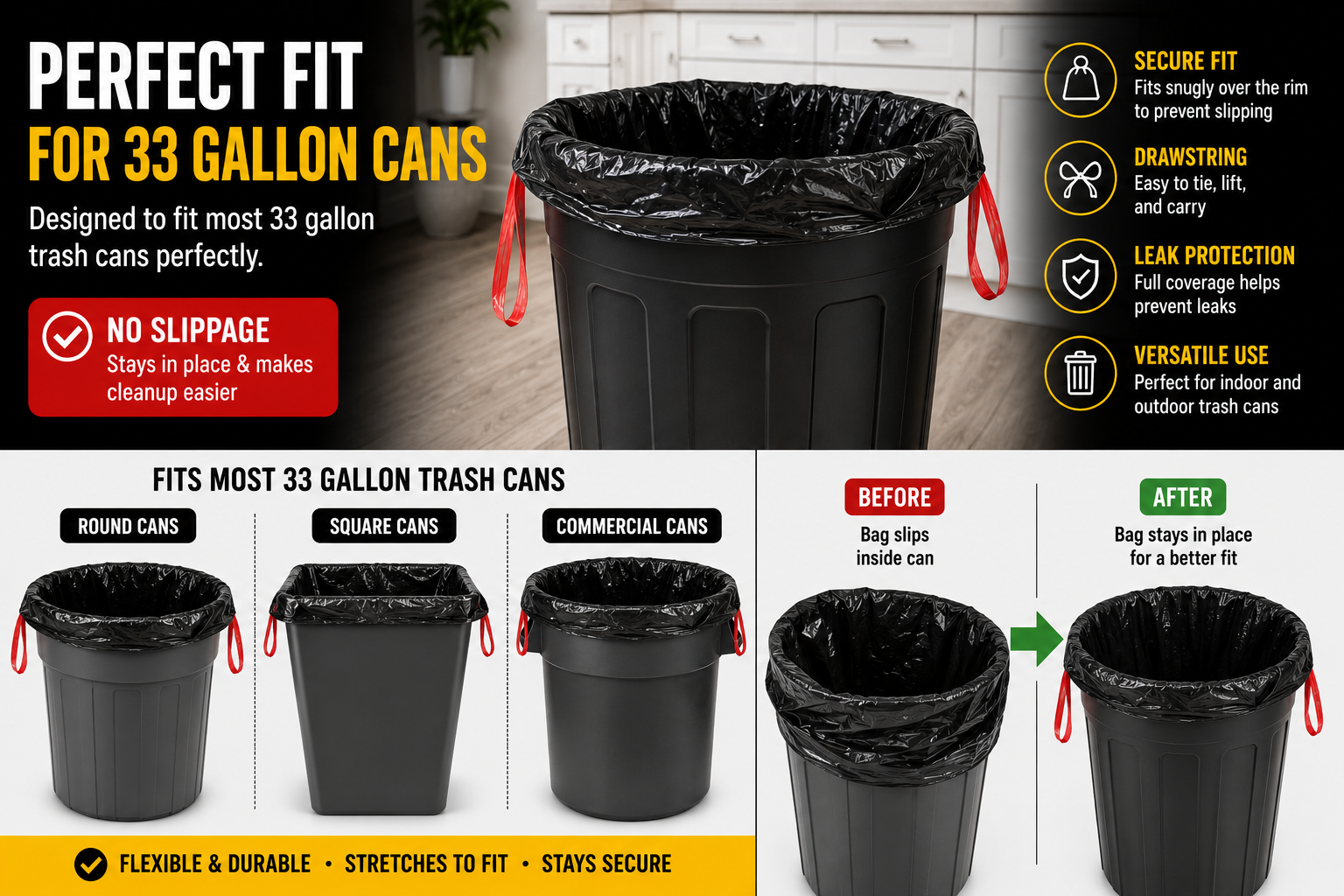 Heavy Duty Black Trash Bags (10 Bags)